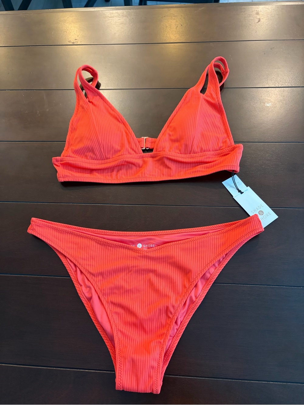 Shade & Shore Red Ribbed Triangle Bikini Set - Picture 2 of 8